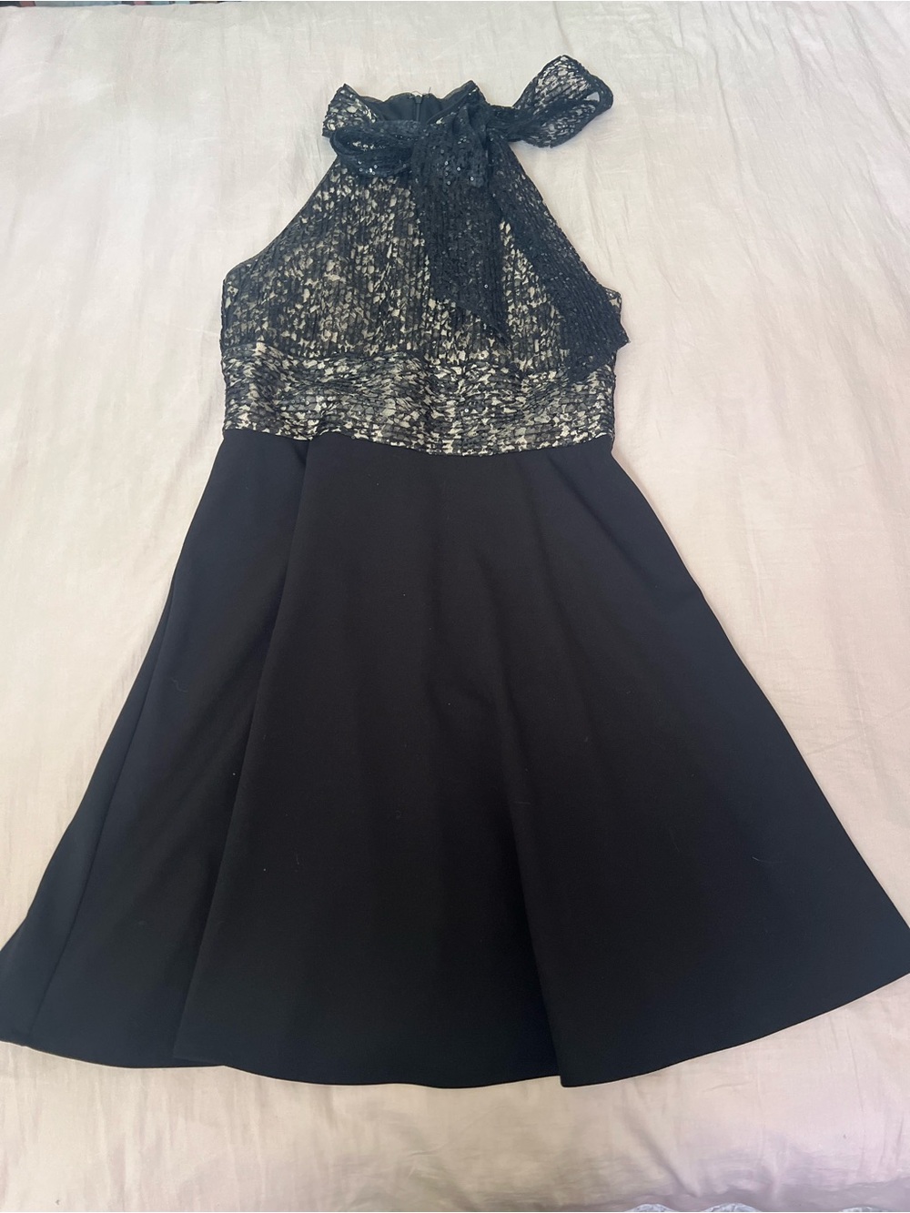 Betsey Johnson Black Bow Sequin Lace Overlay Dress